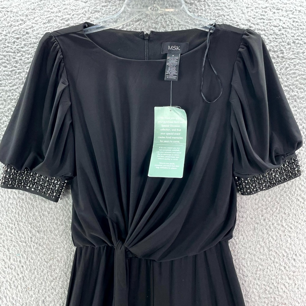 MSK Jumpsuit Womens Small Stretch Embellished Cuff Wide Leg Minimalist Office - Picture 4 of 14